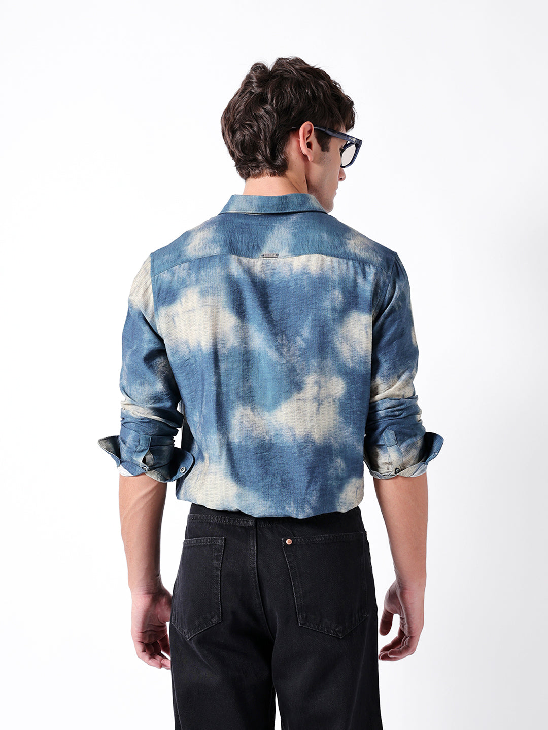 Blue Tie-Dye Print Slim Fit Casual Shirt