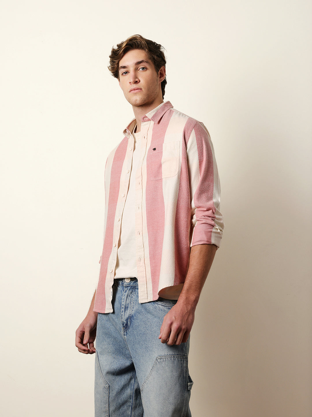 Red & Cream Woven Striped Flannel Regular Fit Casual Shirt