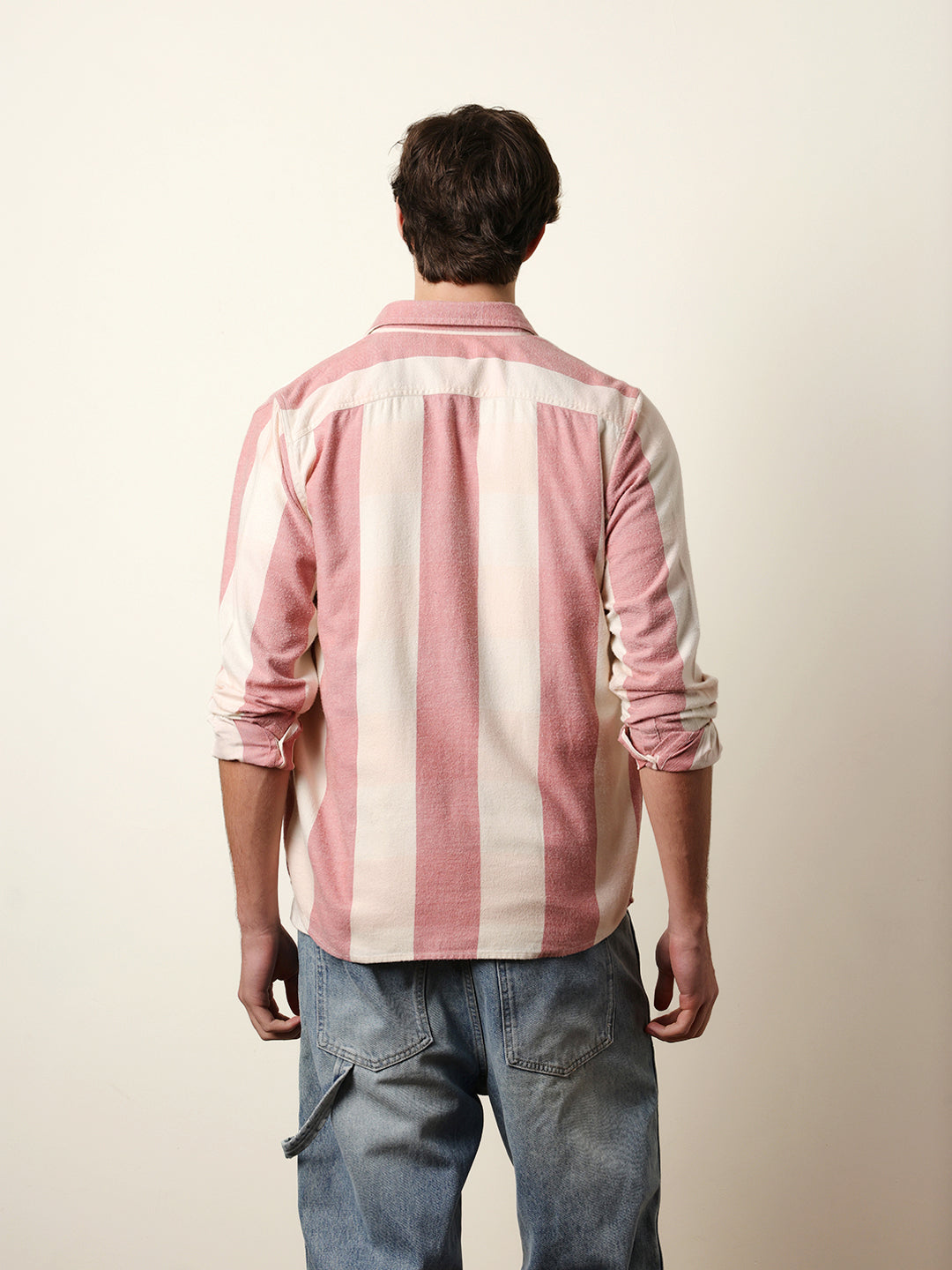 Red & Cream Woven Striped Flannel Regular Fit Casual Shirt