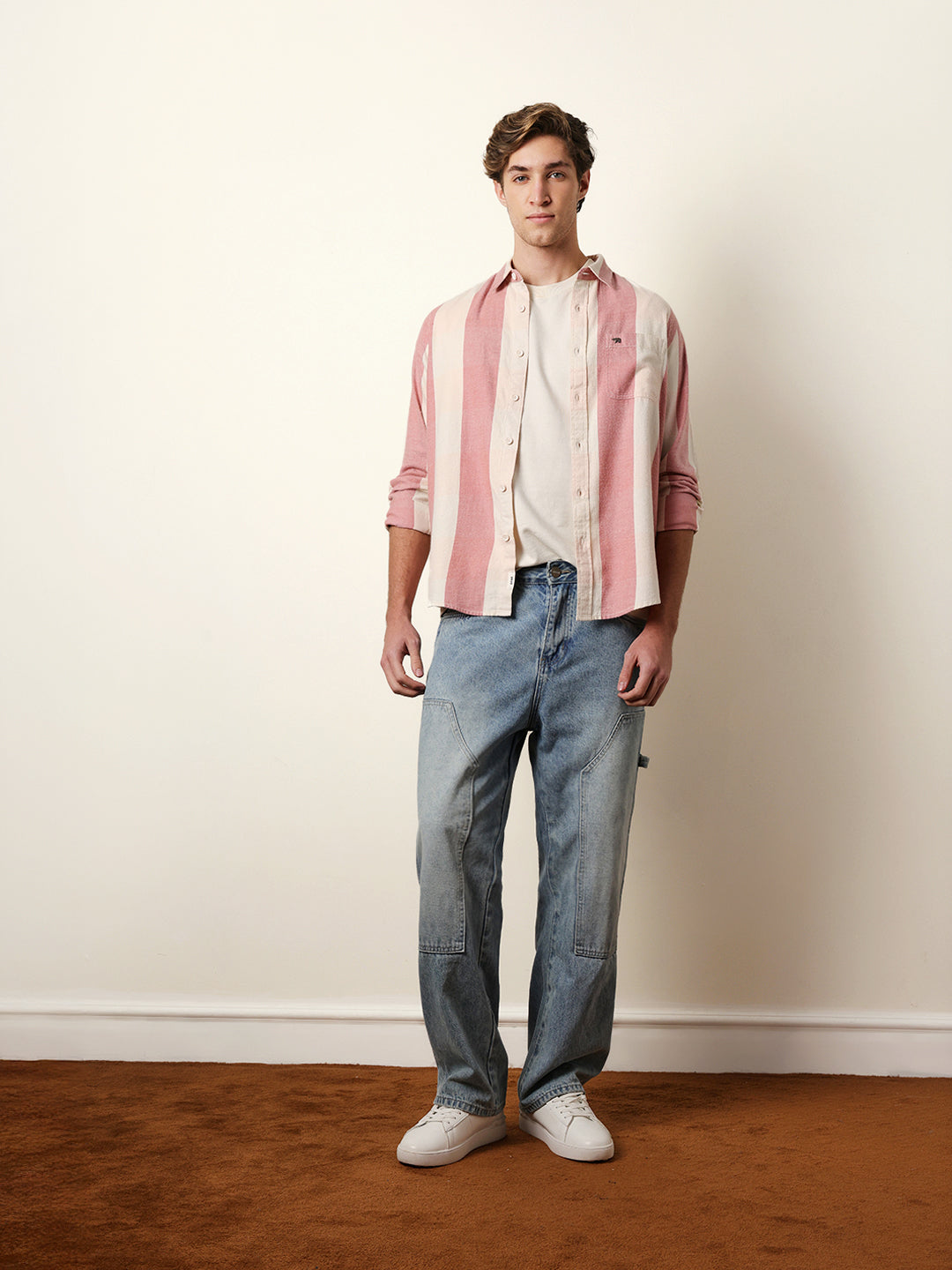 Red & Cream Woven Striped Flannel Regular Fit Casual Shirt
