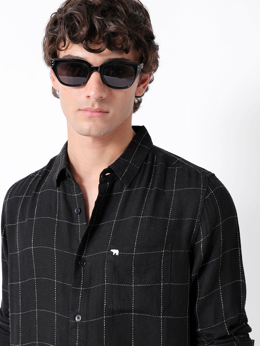 Black Slim Fit Casual Shirt with Woven Block Checks