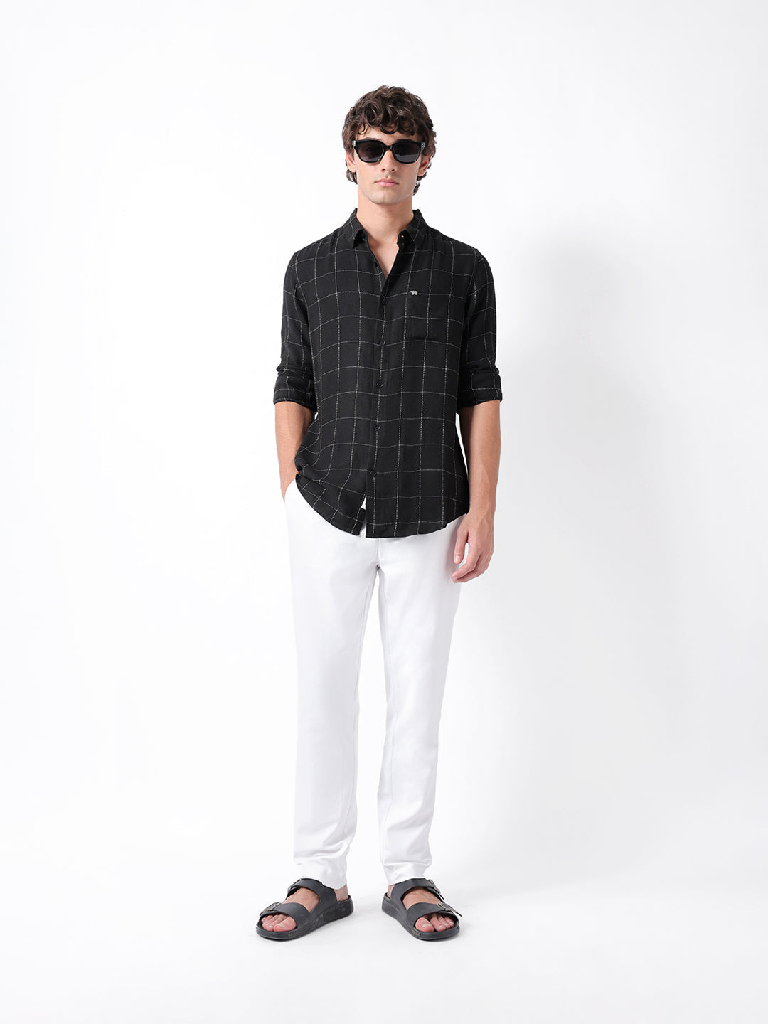 Black Slim Fit Casual Shirt with Woven Block Checks