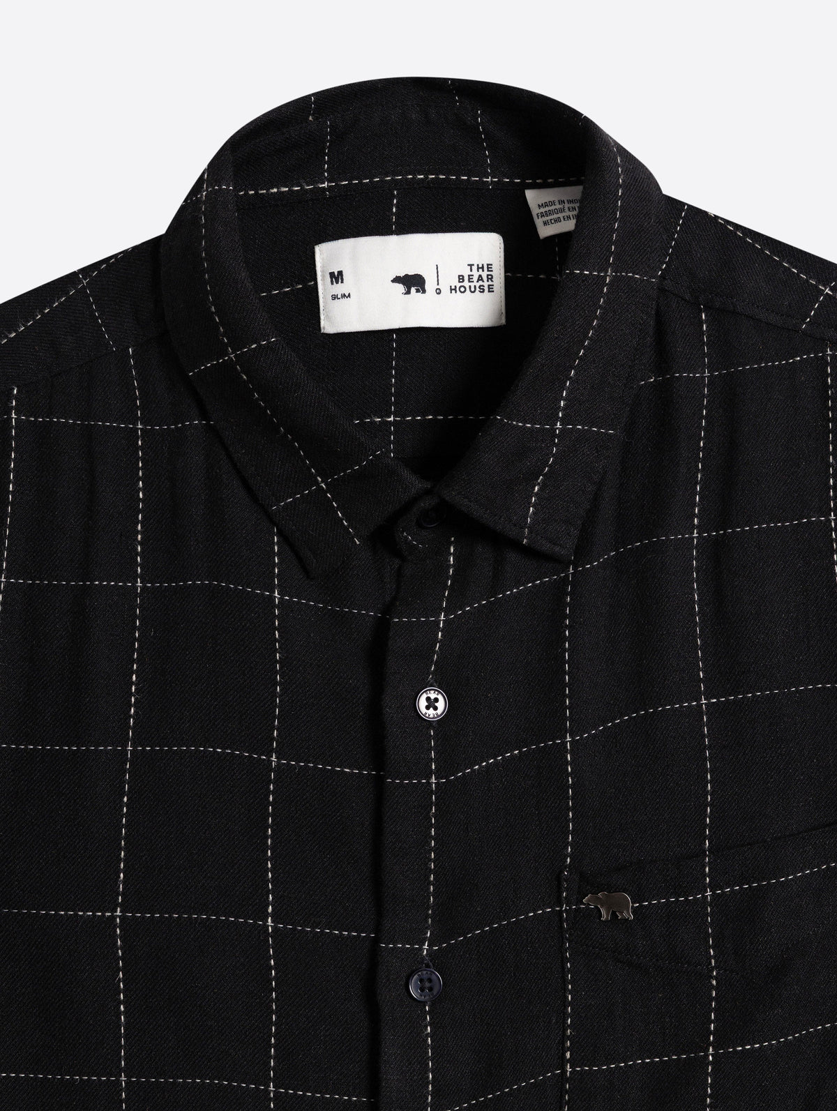Black Slim Fit Casual Shirt with Woven Block Checks