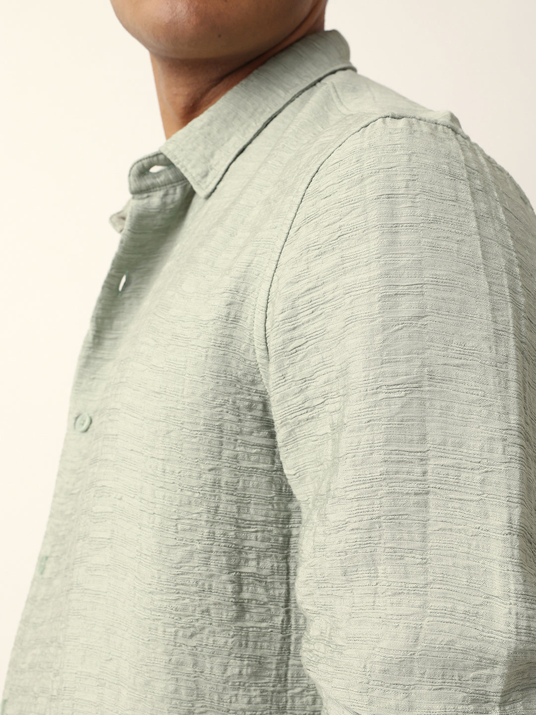 Light Green Crinkle Textured Slim Fit Casual Shirt
