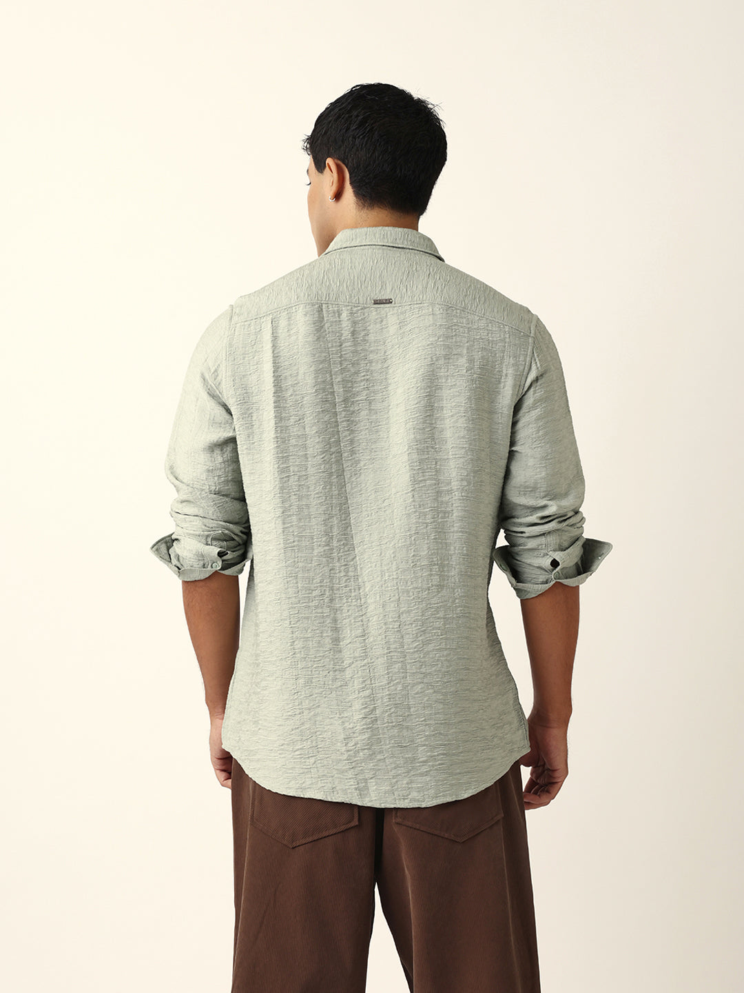 Light Green Crinkle Textured Slim Fit Casual Shirt