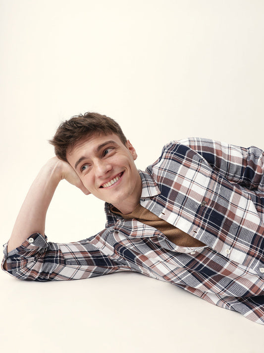 Multicolor Woven Checked Slim Fit Casual Shirt