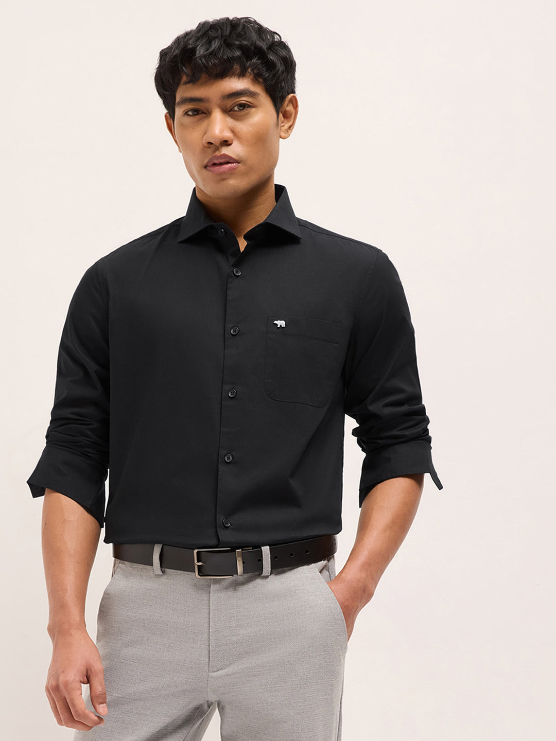 Black Solid Tailored Fit Formal Shirt