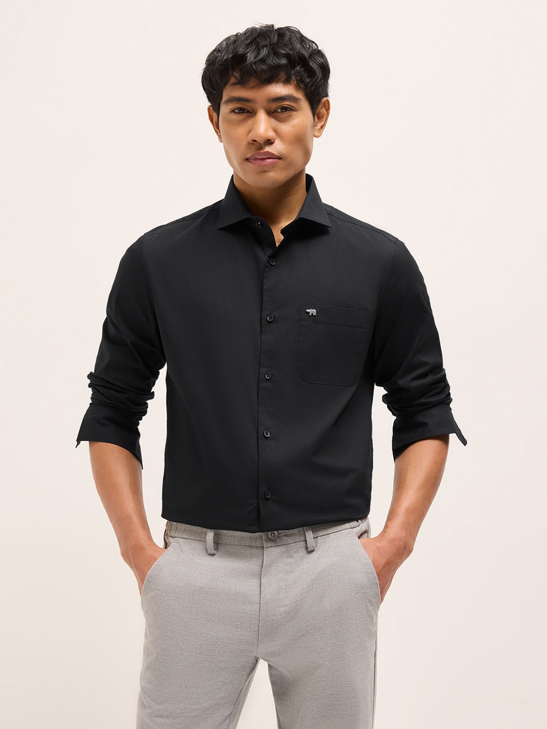 Black Solid Tailored Fit Formal Shirt