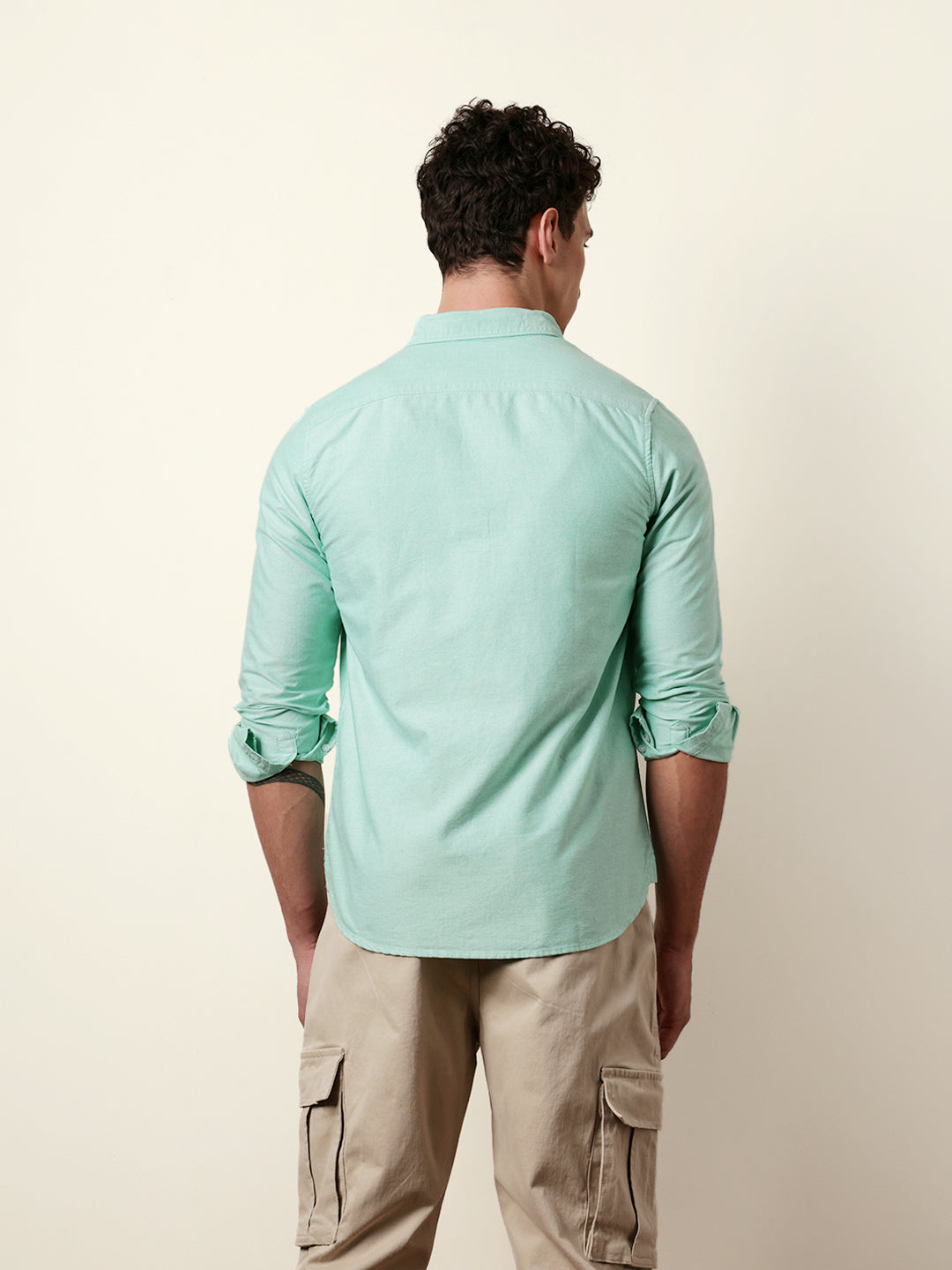 Green Solid Cotton Slim Fit Casual Shirt