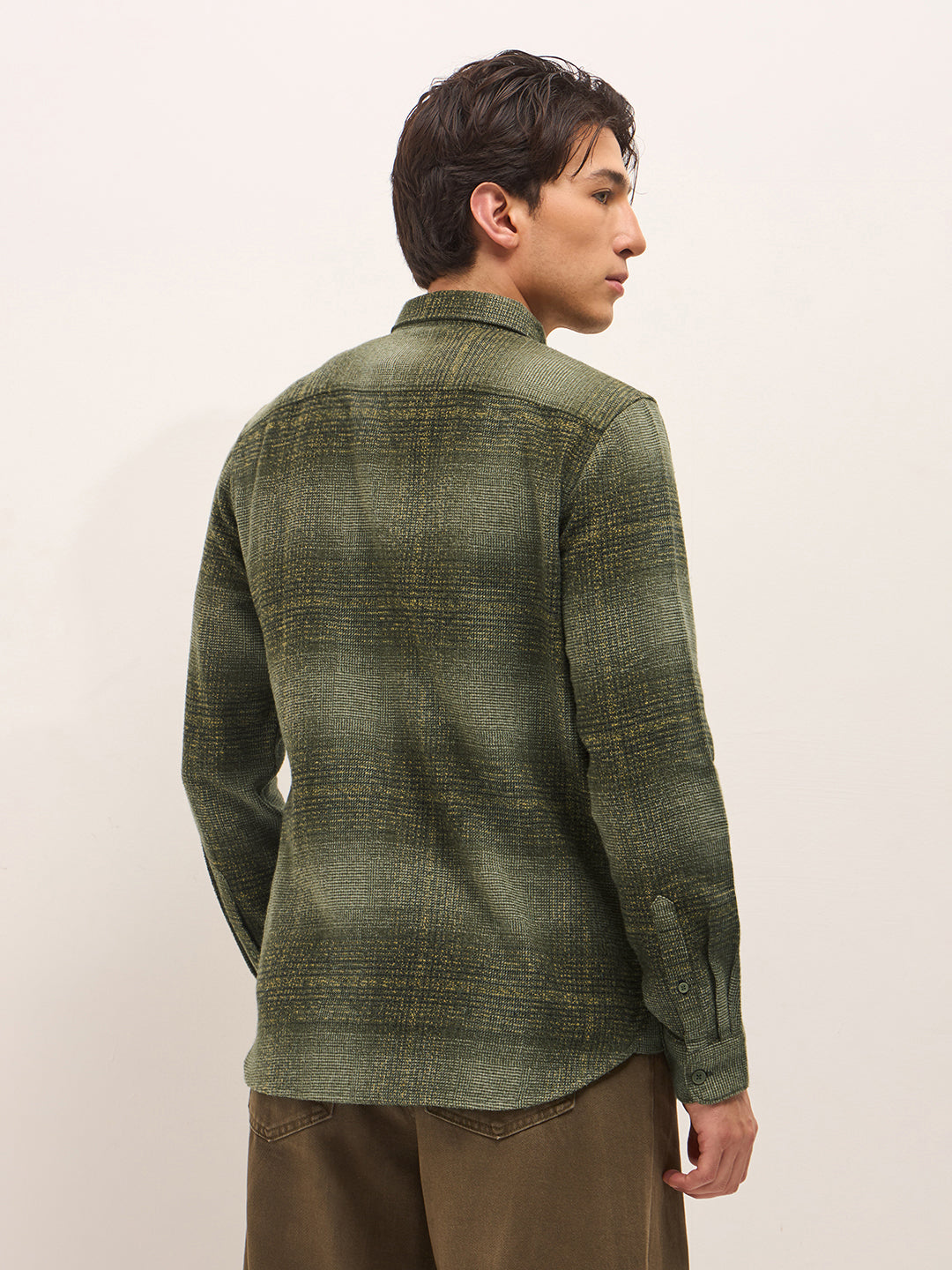 Green Woven Check Flannel Slim Fit Casual Shirt