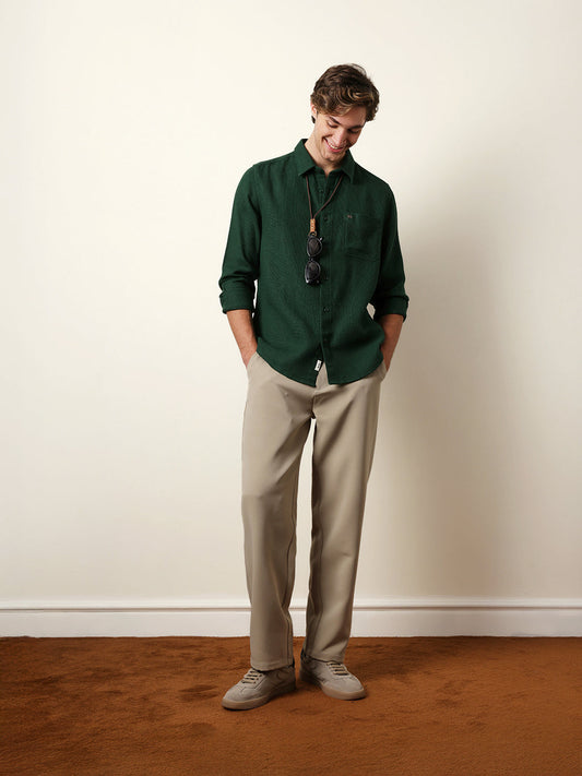 Green Woven Textured Regular Fit Casual Shirt