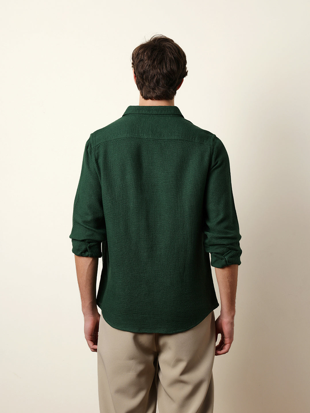Green Woven Textured Regular Fit Casual Shirt