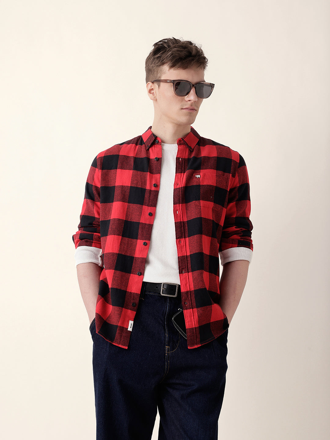 Red & Black Block Checked Slim Fit Casual Shirt