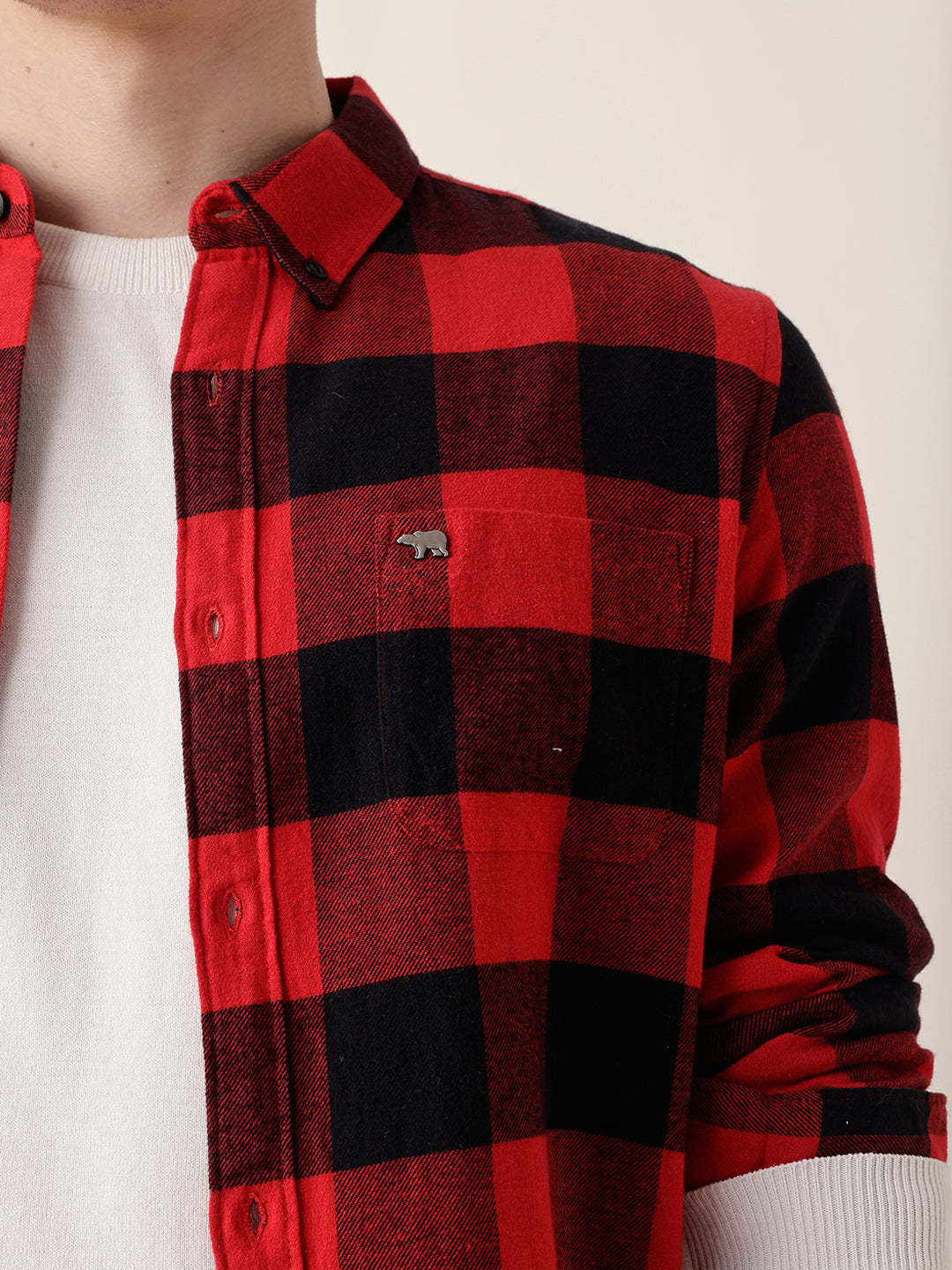 Red & Black Block Checked Slim Fit Casual Shirt