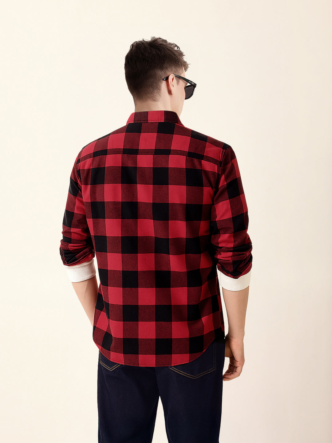 Red & Black Block Checked Slim Fit Casual Shirt