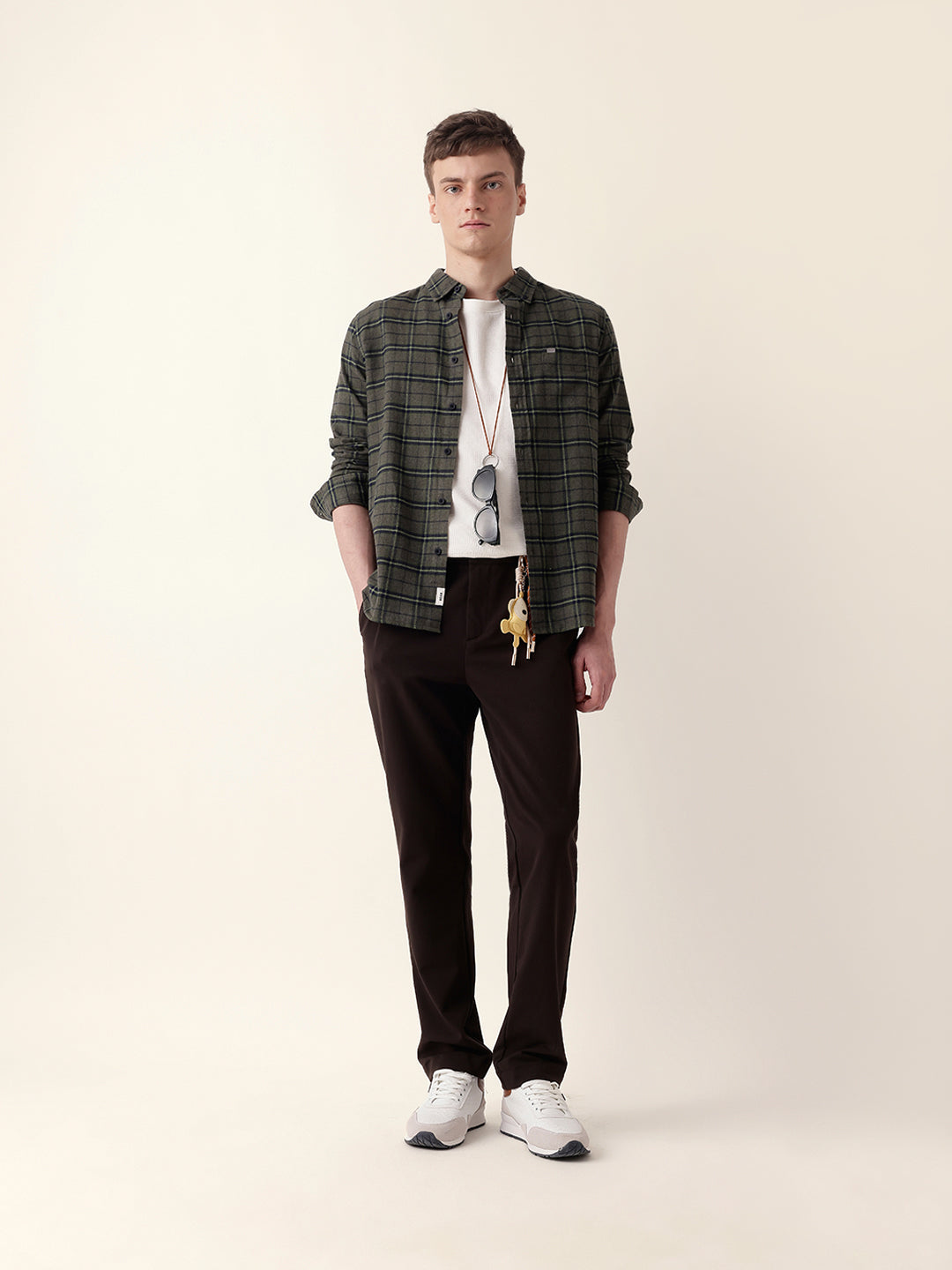 Green Flannel Woven Checked Slim Fit Casual Shirt