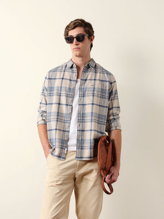 Blue Regular Fit Woven Check Flannel Casual Shirt