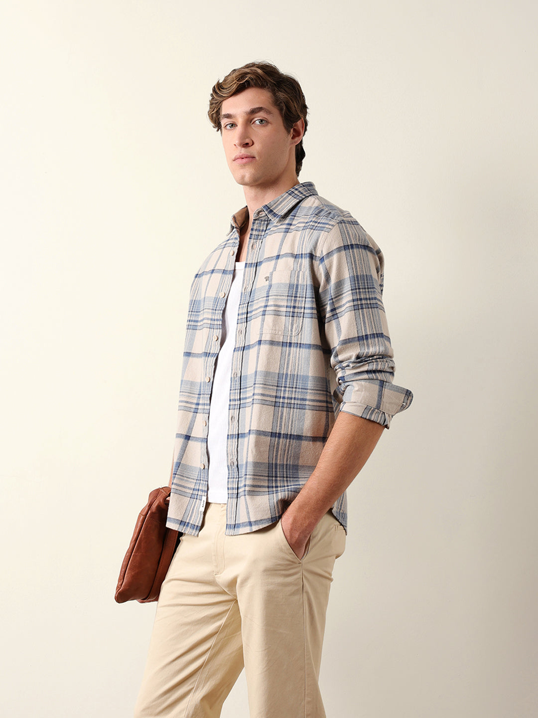 Blue Regular Fit Woven Check Flannel Casual Shirt
