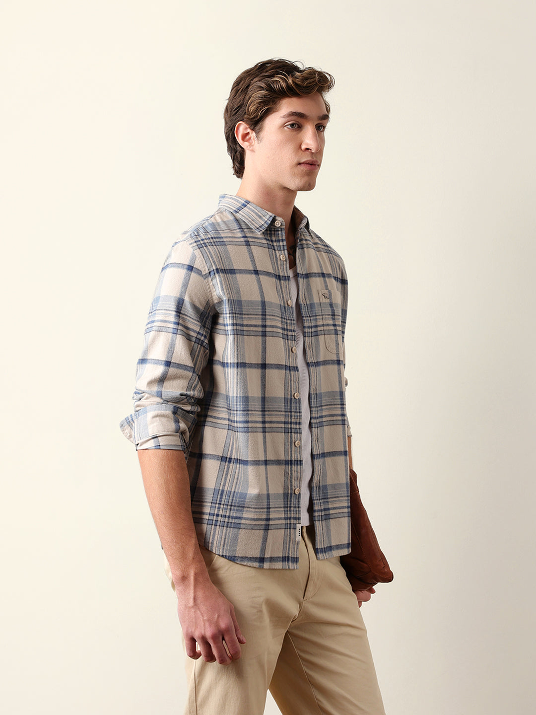 Blue Regular Fit Woven Check Flannel Casual Shirt
