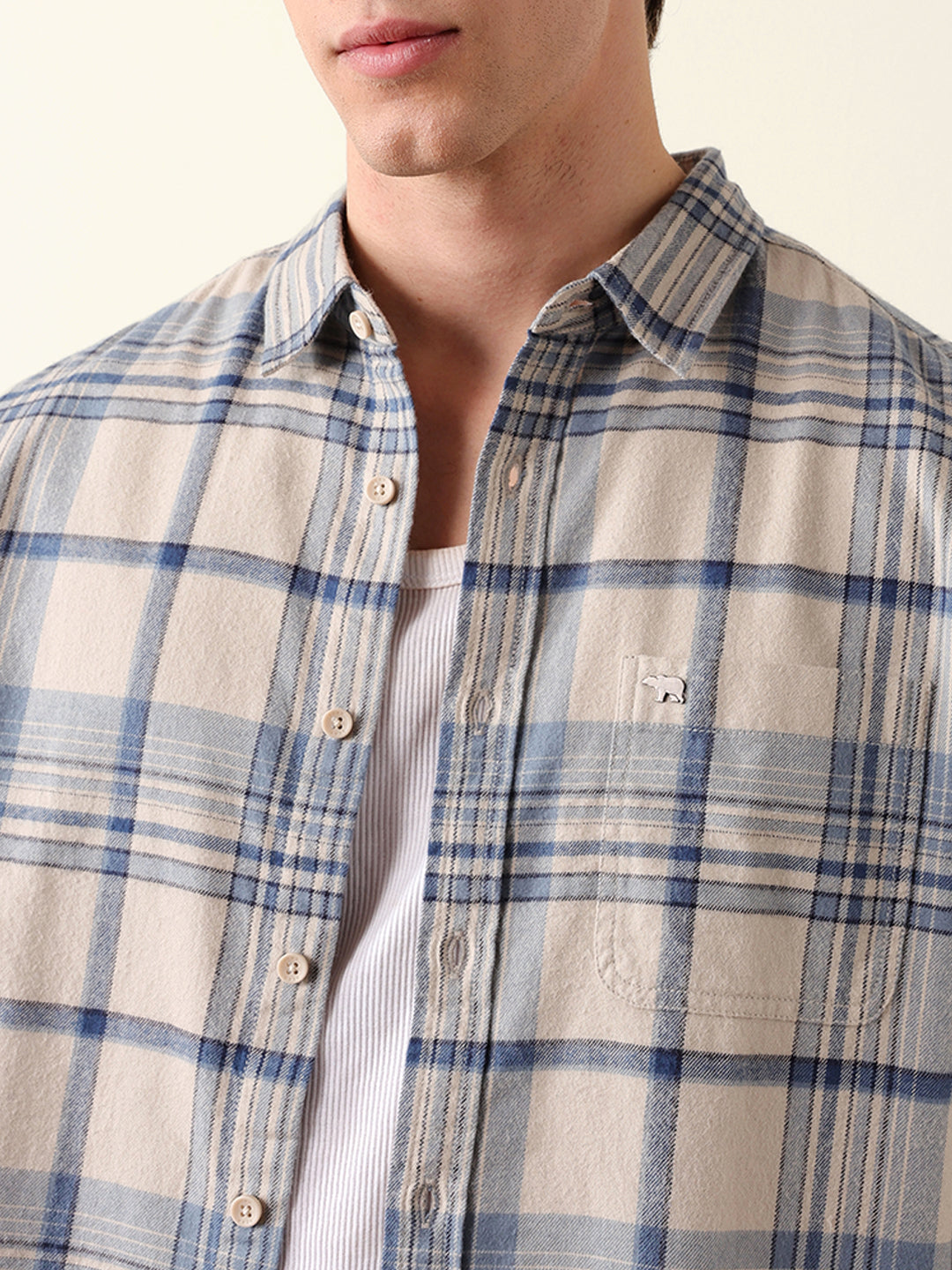 Blue Regular Fit Woven Check Flannel Casual Shirt