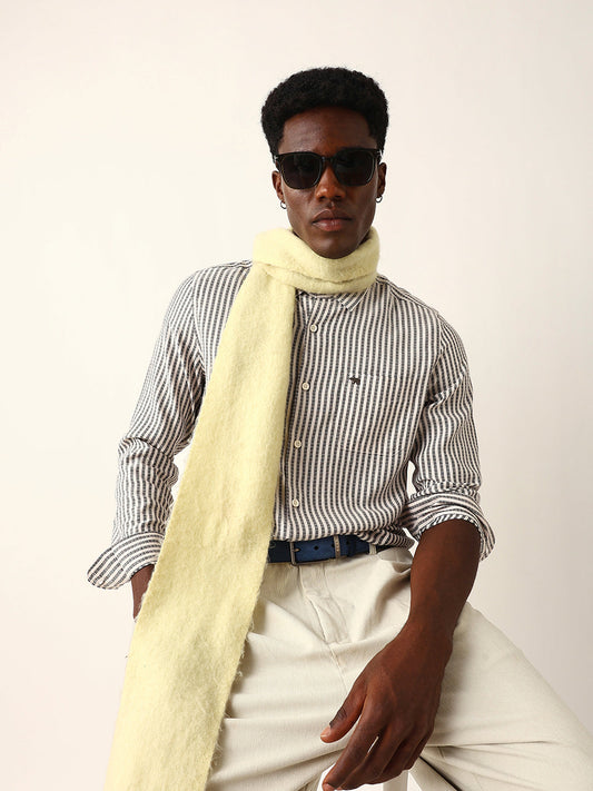 Black & White Vertical Woven Pinstriped Slim Fit Casual Shirt