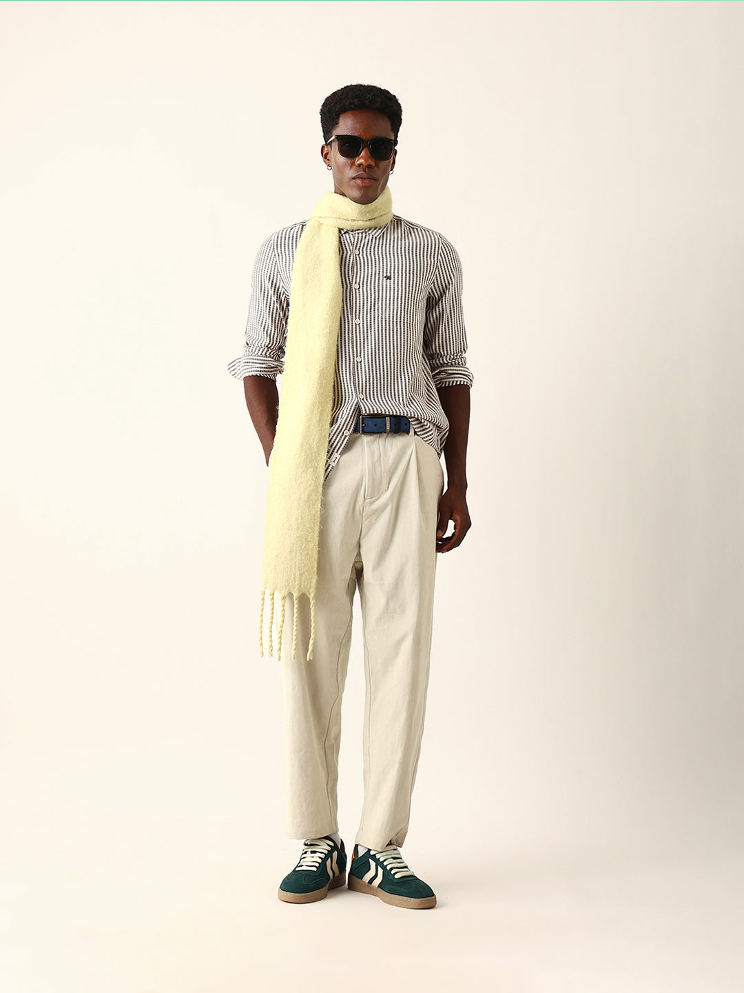 Black & White Vertical Woven Pinstriped Slim Fit Casual Shirt