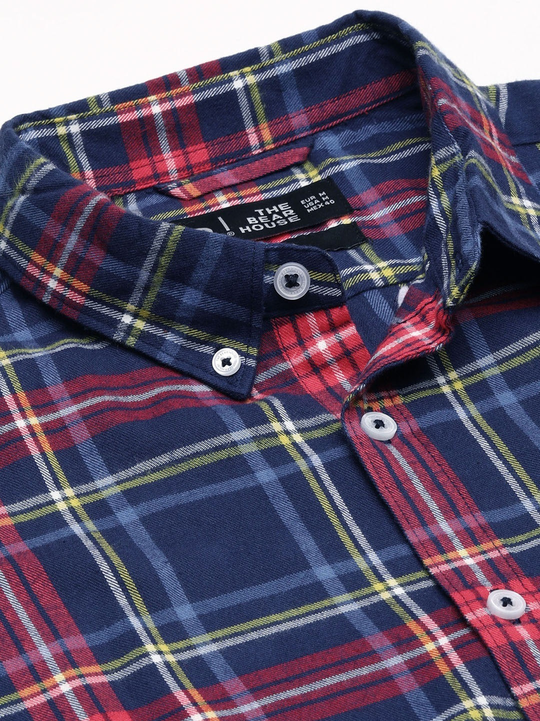 Men Blue Slim Flannel Button-Down Casual Shirt