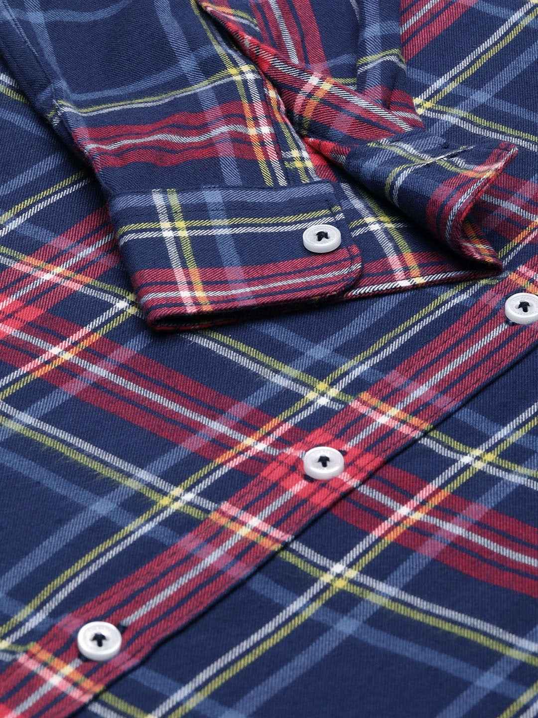 Men Blue Slim Flannel Button-Down Casual Shirt