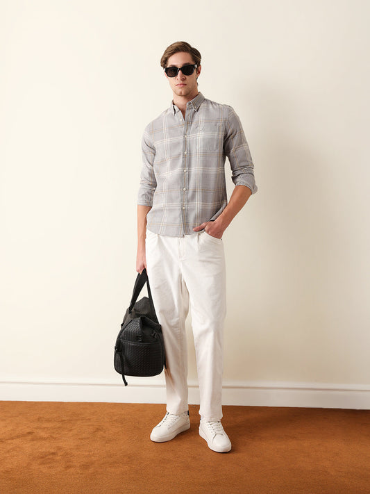 Light Grey Woven Check Slim Fit Casual Shirt
