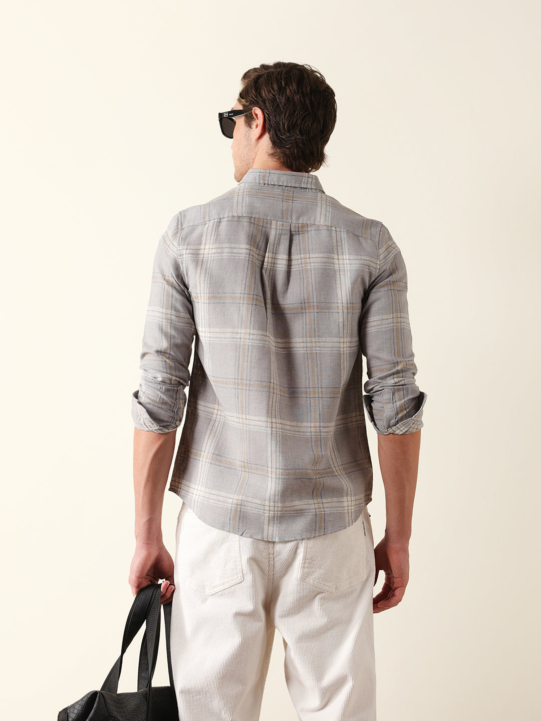 Light Grey Woven Check Slim Fit Casual Shirt