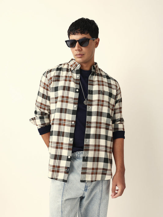 Multicolor Woven Tartan Checked Slim Fit Casual Shirt