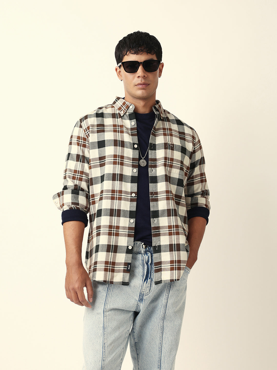Multicolor Woven Tartan Checked Slim Fit Casual Shirt