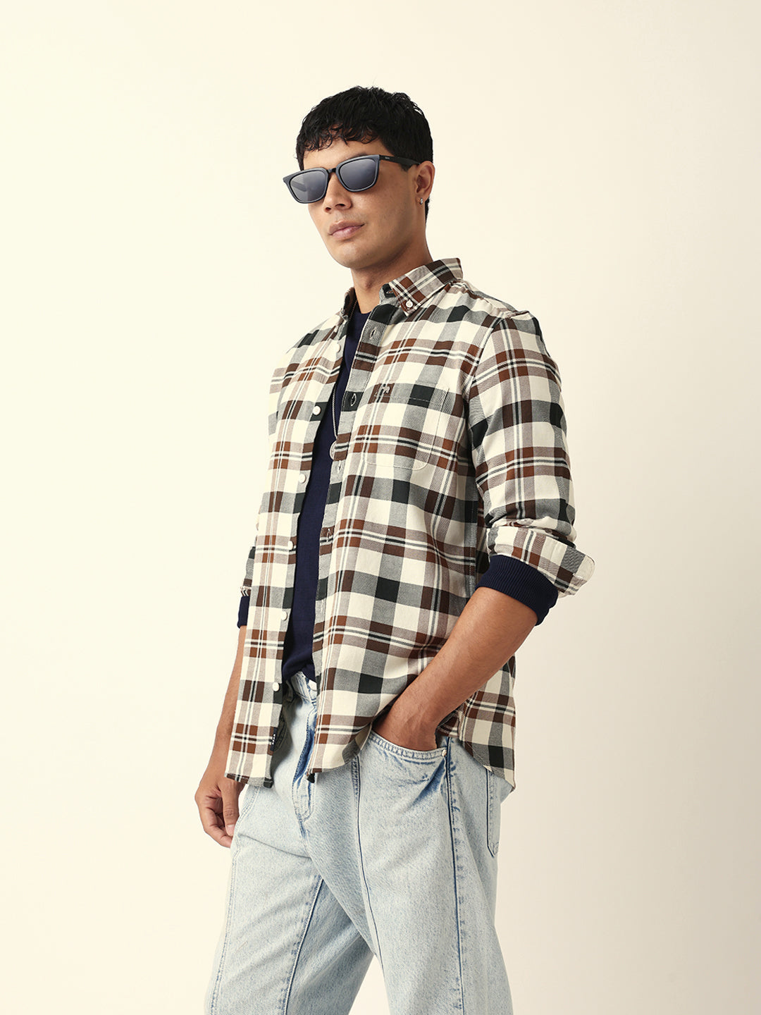 Multicolor Woven Tartan Checked Slim Fit Casual Shirt