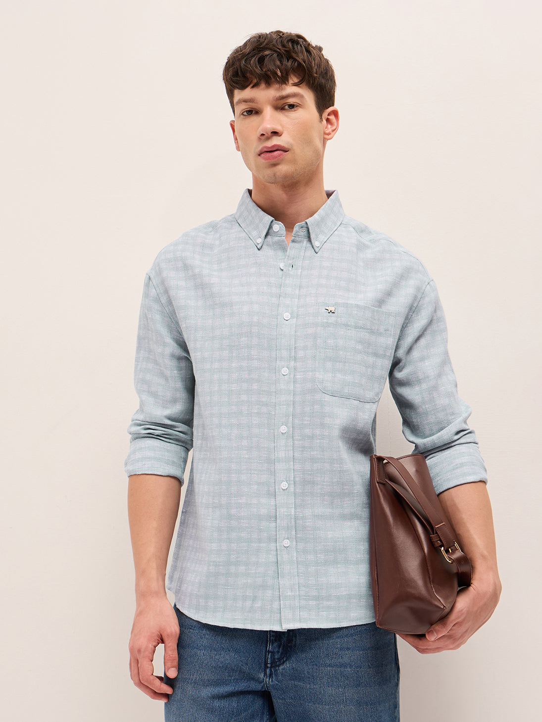 Blue Woven Checks Relaxed Fit Casual Shirt