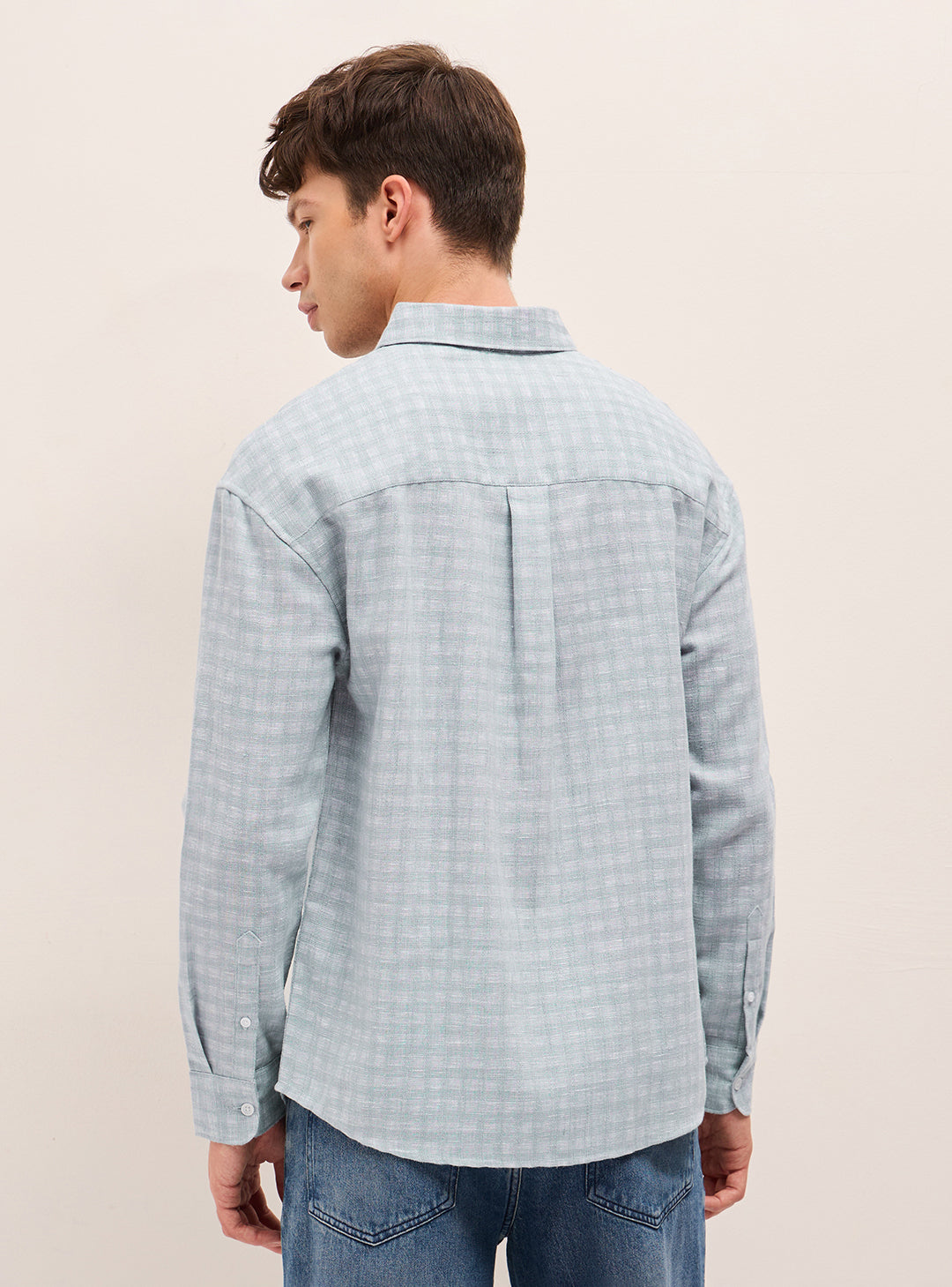 Blue Woven Checks Relaxed Fit Casual Shirt