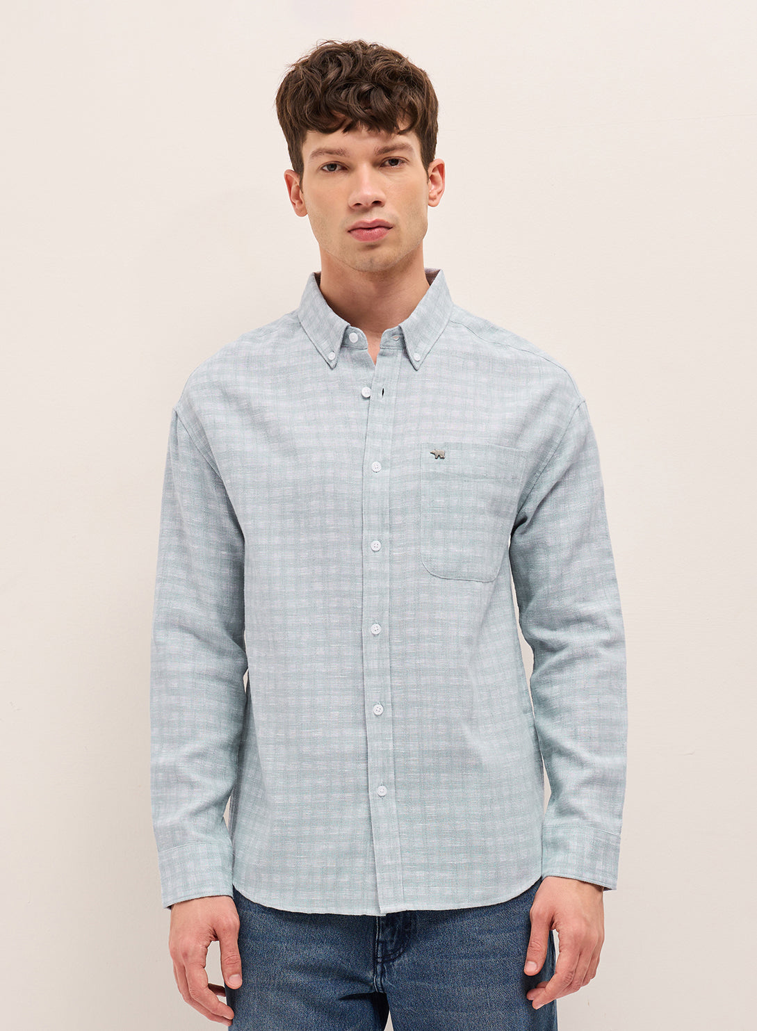 Blue Woven Checks Relaxed Fit Casual Shirt