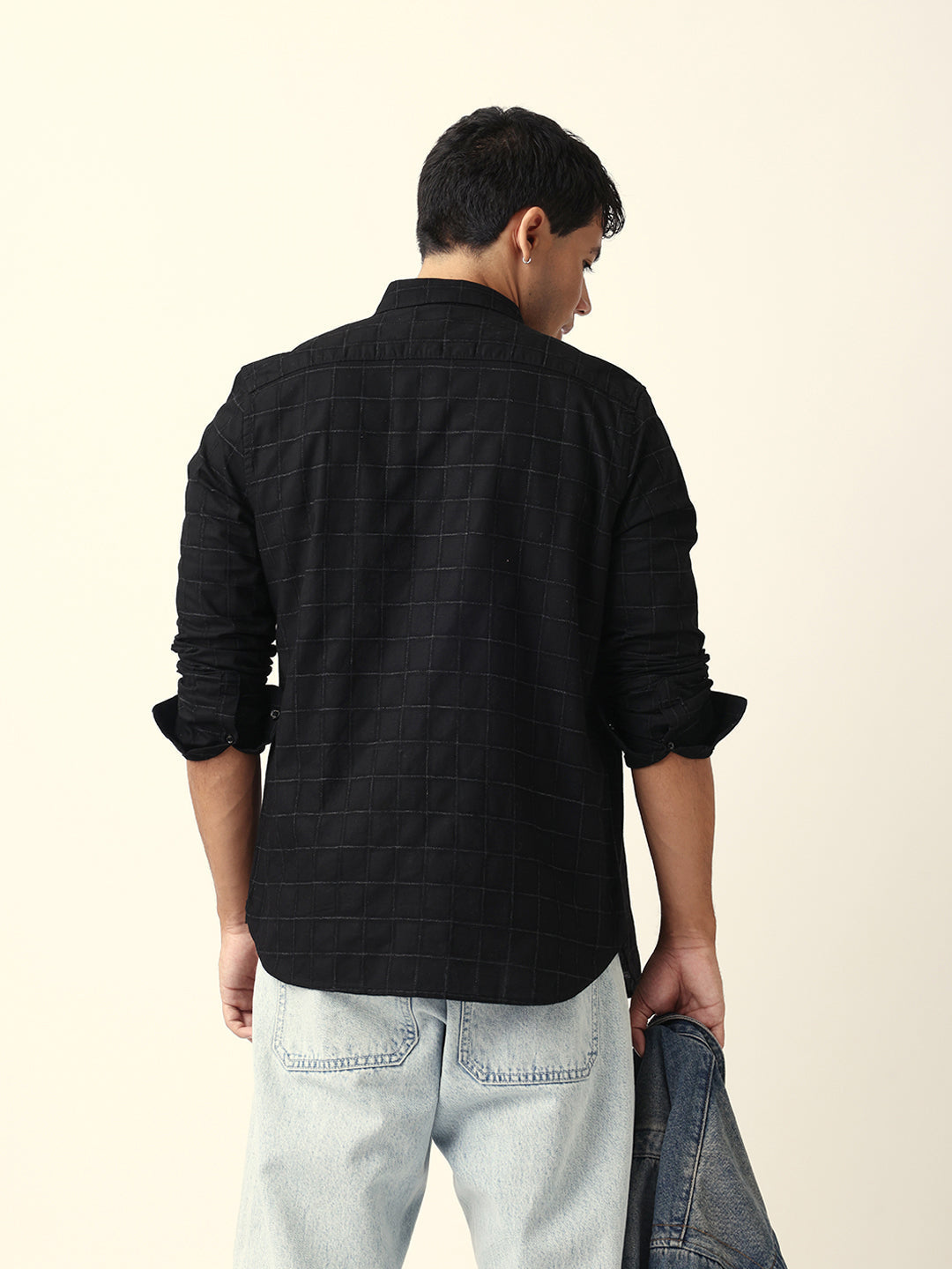 Black Block Woven Check Slim Fit Casual Shirt