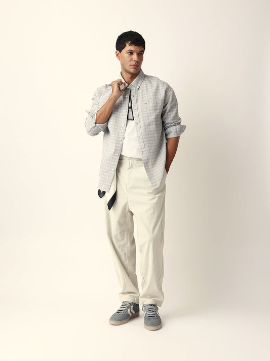 Grey Woven Micro Check Textured Relax Fit Overshirt