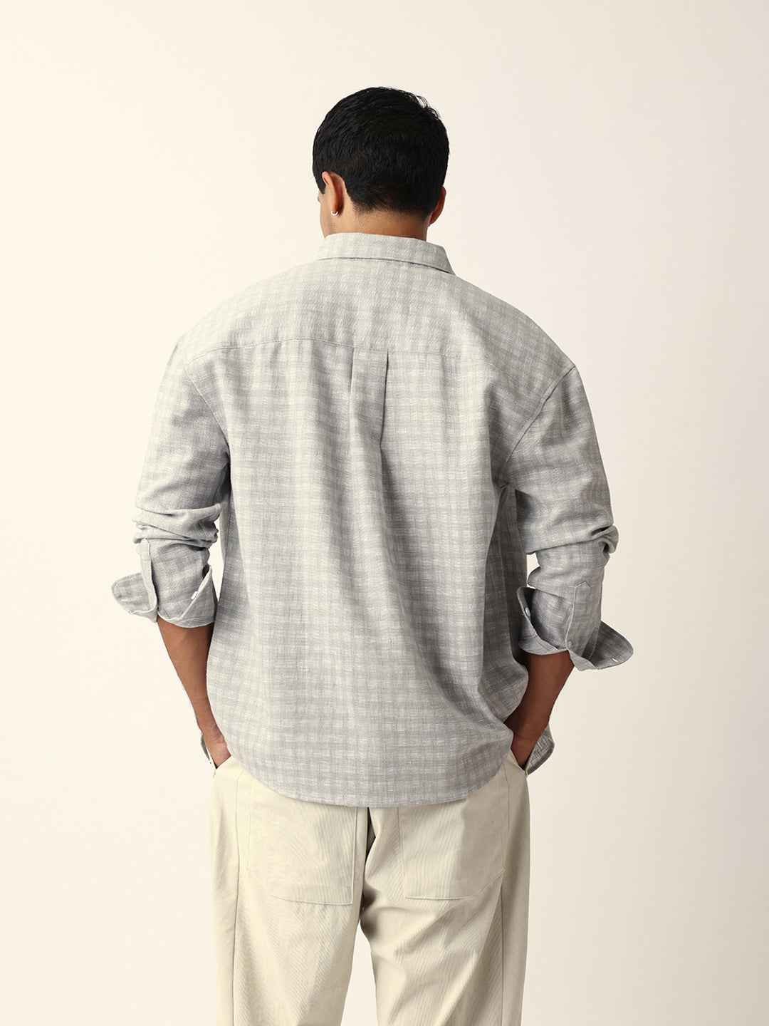 Grey Woven Micro Check Textured Relax Fit Overshirt