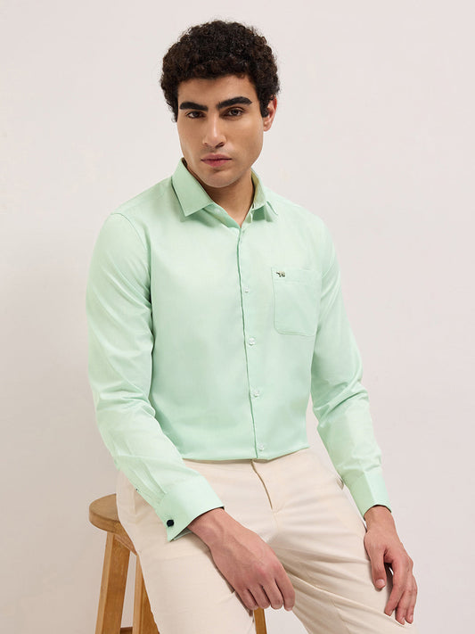 Green Woven Micro Check Tailored Fit Formal Shirt with French Cuffs