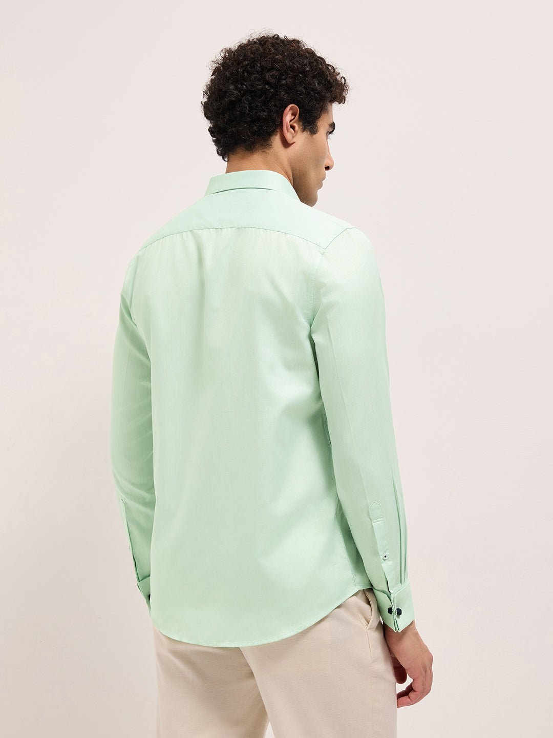 Green Woven Micro Check Tailored Fit Formal Shirt with French Cuffs