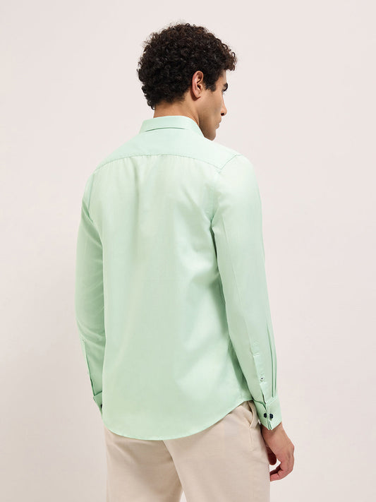 Green Woven Micro Check Tailored Fit Formal Shirt with French Cuffs