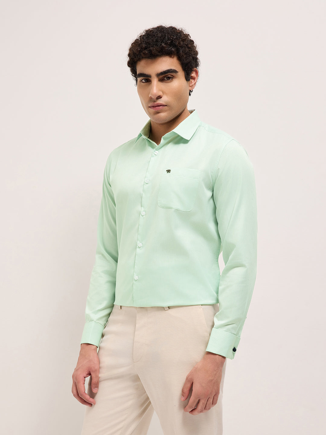 Green Woven Micro Check Tailored Fit Formal Shirt with French Cuffs