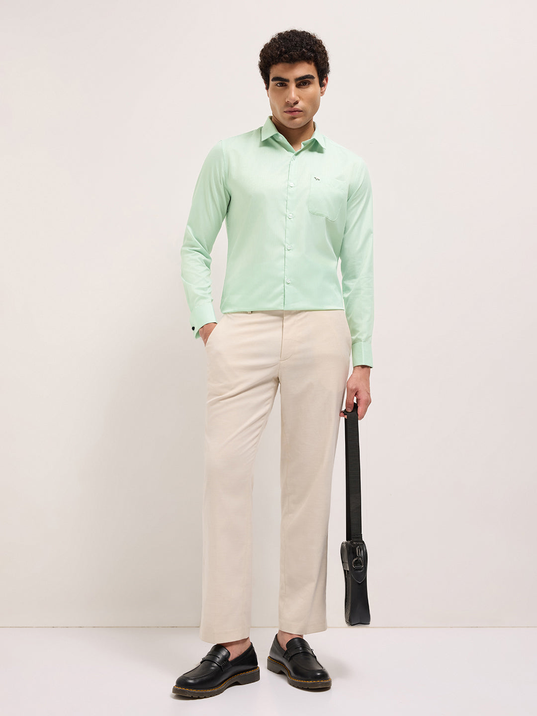 Green Woven Micro Check Tailored Fit Formal Shirt with French Cuffs