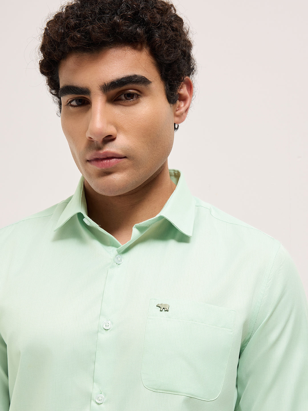 Green Woven Micro Check Tailored Fit Formal Shirt with French Cuffs