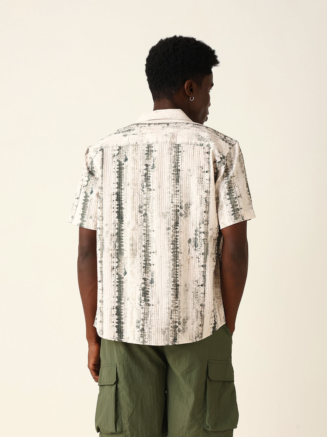 Beige & Olive Abstract Textured Printed Relaxed Fit Casual Shirt