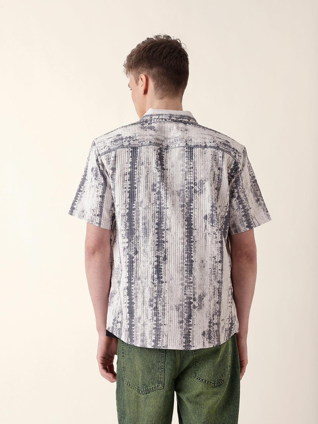 Beige & Grey Abstract Textured Printed Relaxed Fit Casual Shirt