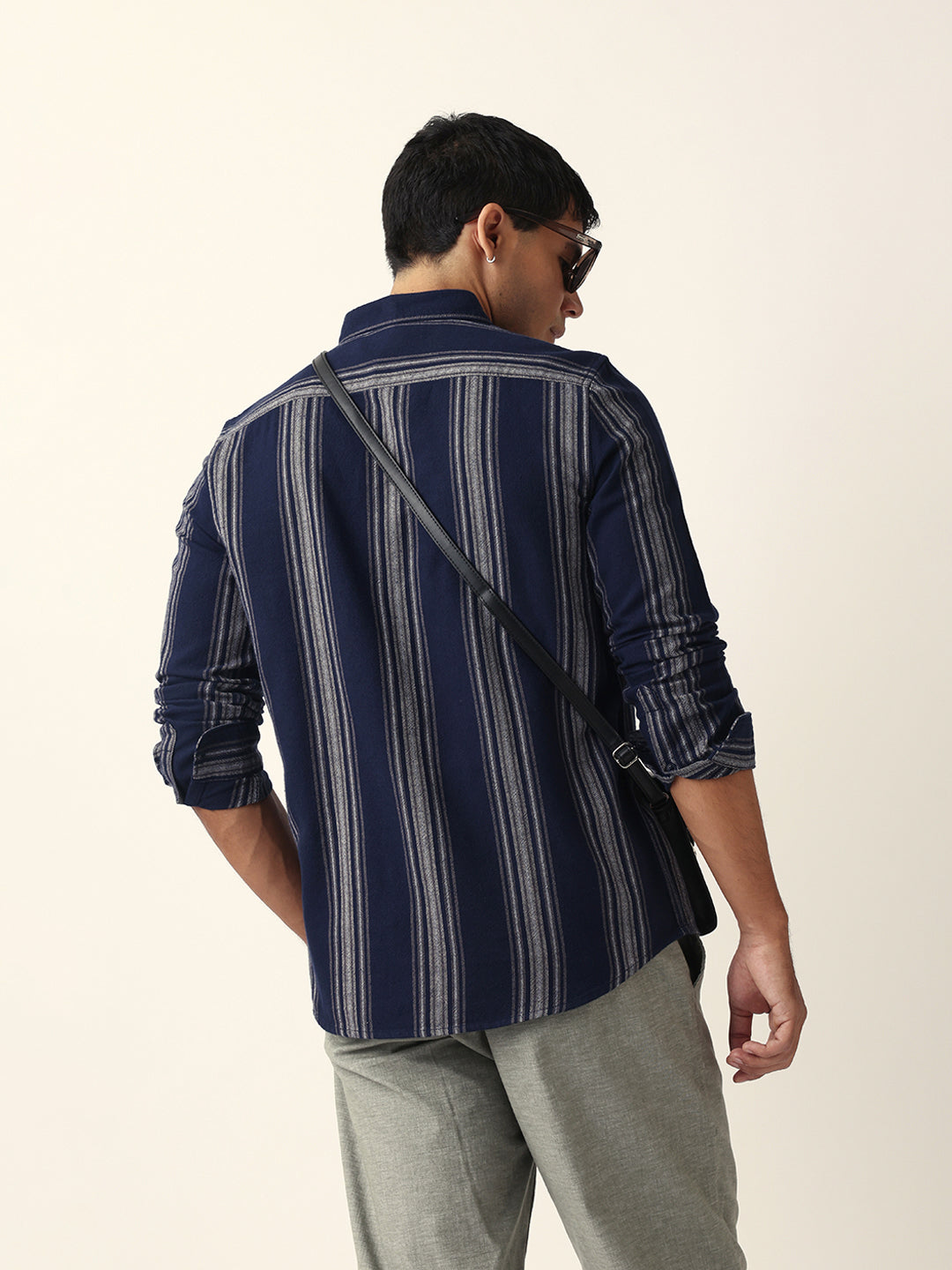 Blue Vertical Woven Stripe Slim Fit Casual Shirt