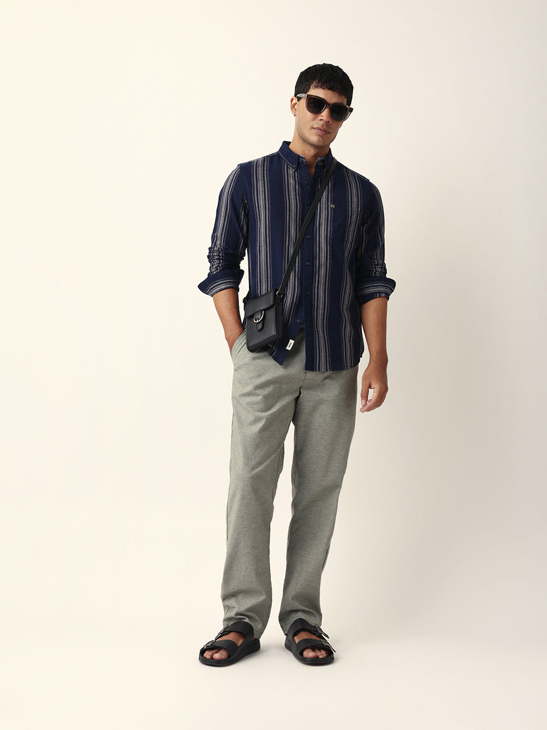 Blue Vertical Woven Stripe Slim Fit Casual Shirt
