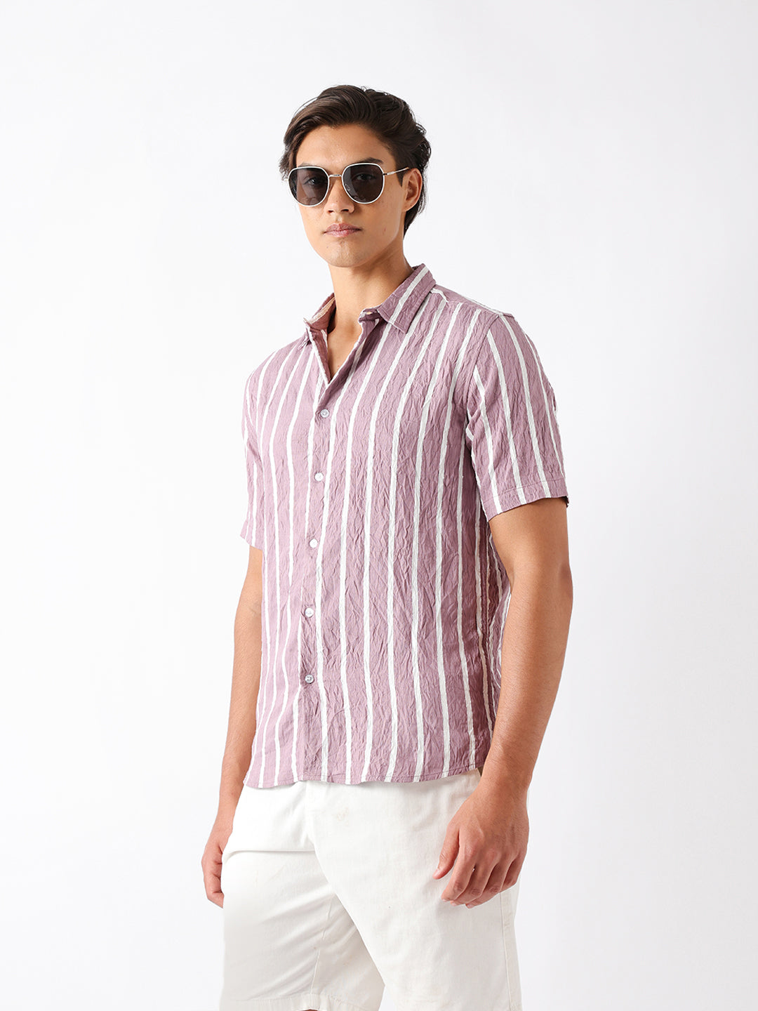 Pink Vertical Stripe Regular Fit Casual Shirt